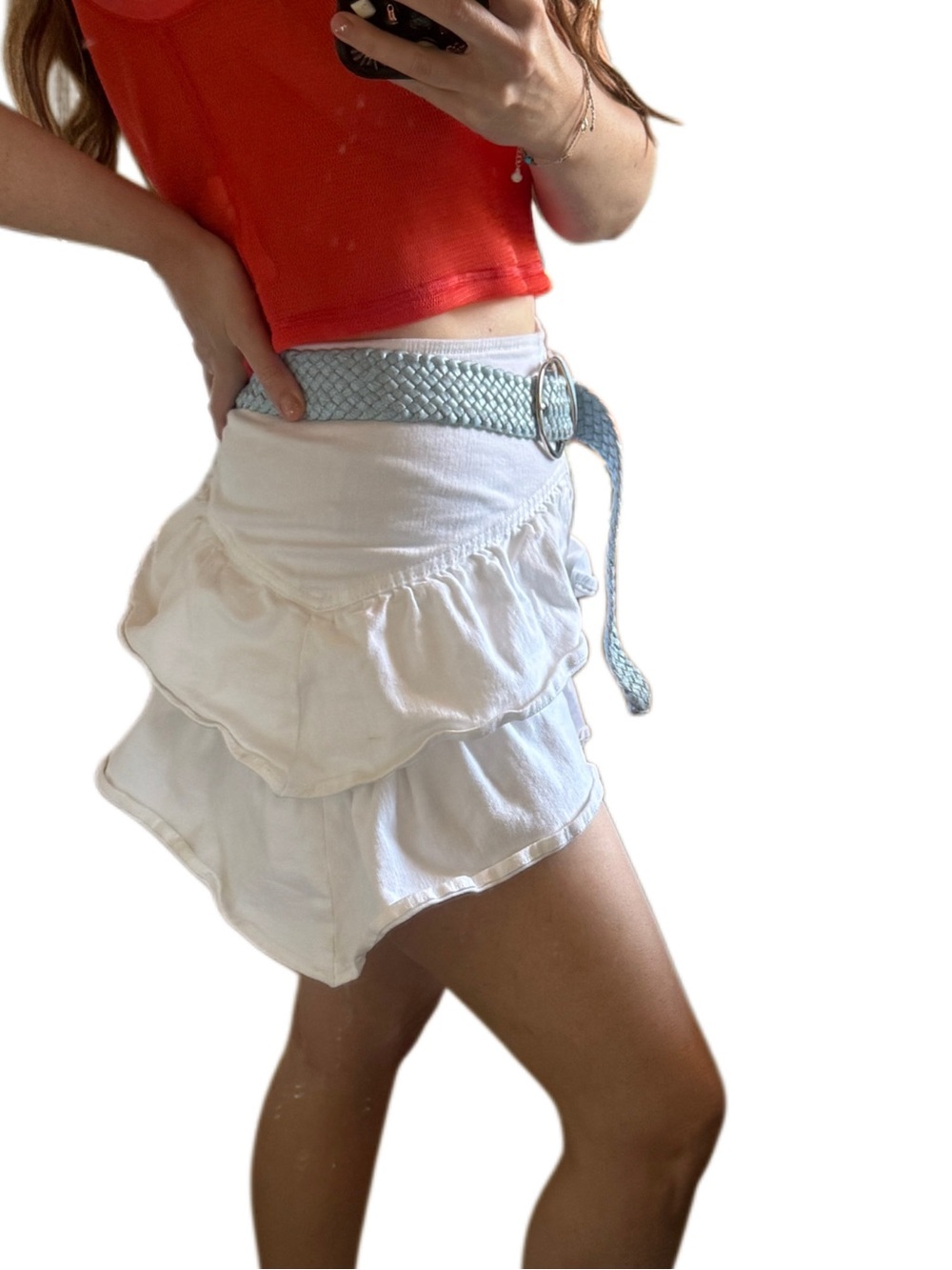 White mother denim cotton ruffled mini skirt women’s Sz 29 - Picture 8 of 8